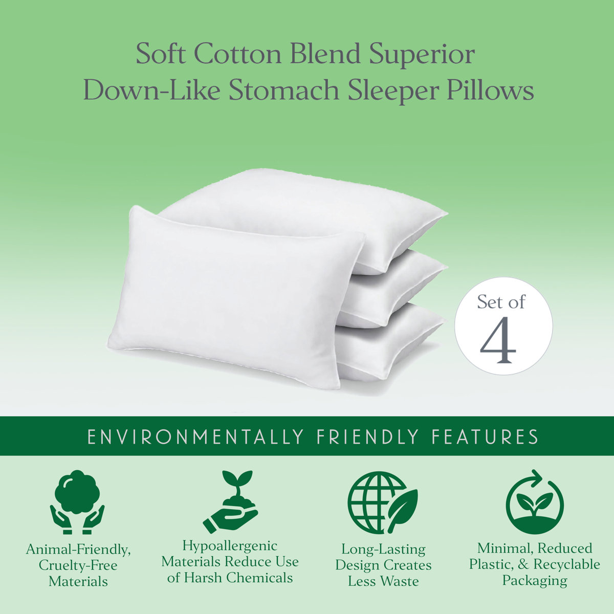 Santos Superior Down-Alternative Pillow, Soft Density (Set of 4)